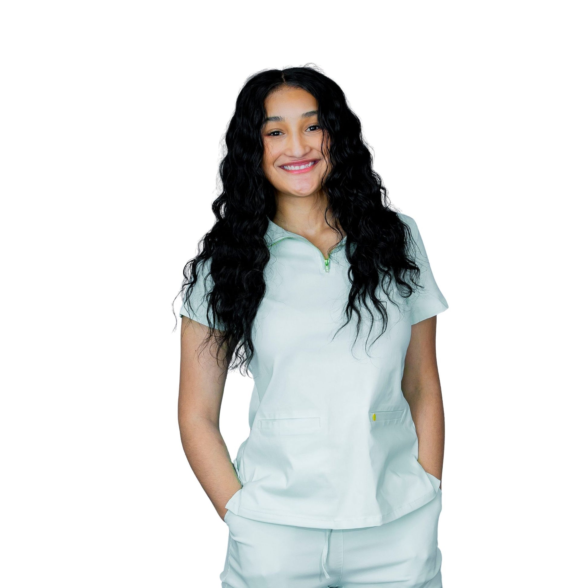 The Willow - Women’s Scrub Top - Zip Front, Modern Fit - Side View